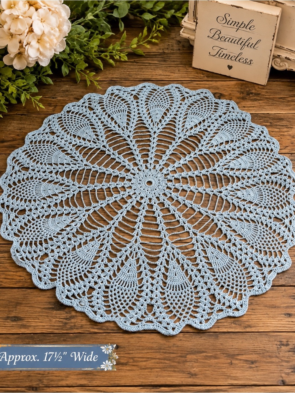 Handmade Light Blue Crochet Doily - Decorative Table Centerpiece